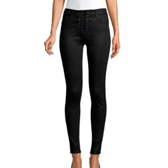 New J Brand Vendetta Pants Jeans Womens 26 Black High Rise Lace Up Steph Shep - Picture 1 of 12